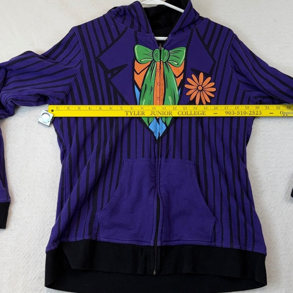 DC Comics Joker Harley Quinn Reversible Hoodie Purple Pinstripe Red Black Size L - Picture 4 of 5